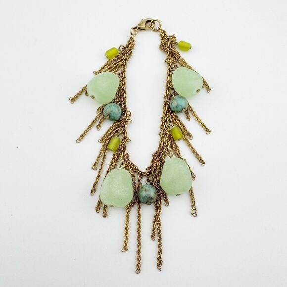 Vintage Boho Gold Chain Bracelet with Green Aventurine Turquoise Beads - Picture 5 of 9